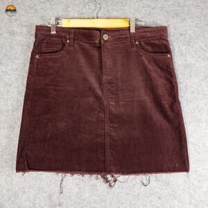 Kut From The Kloth Mini Skirt Brown Raw Hem Corduroy Pockets Women's Size 10
